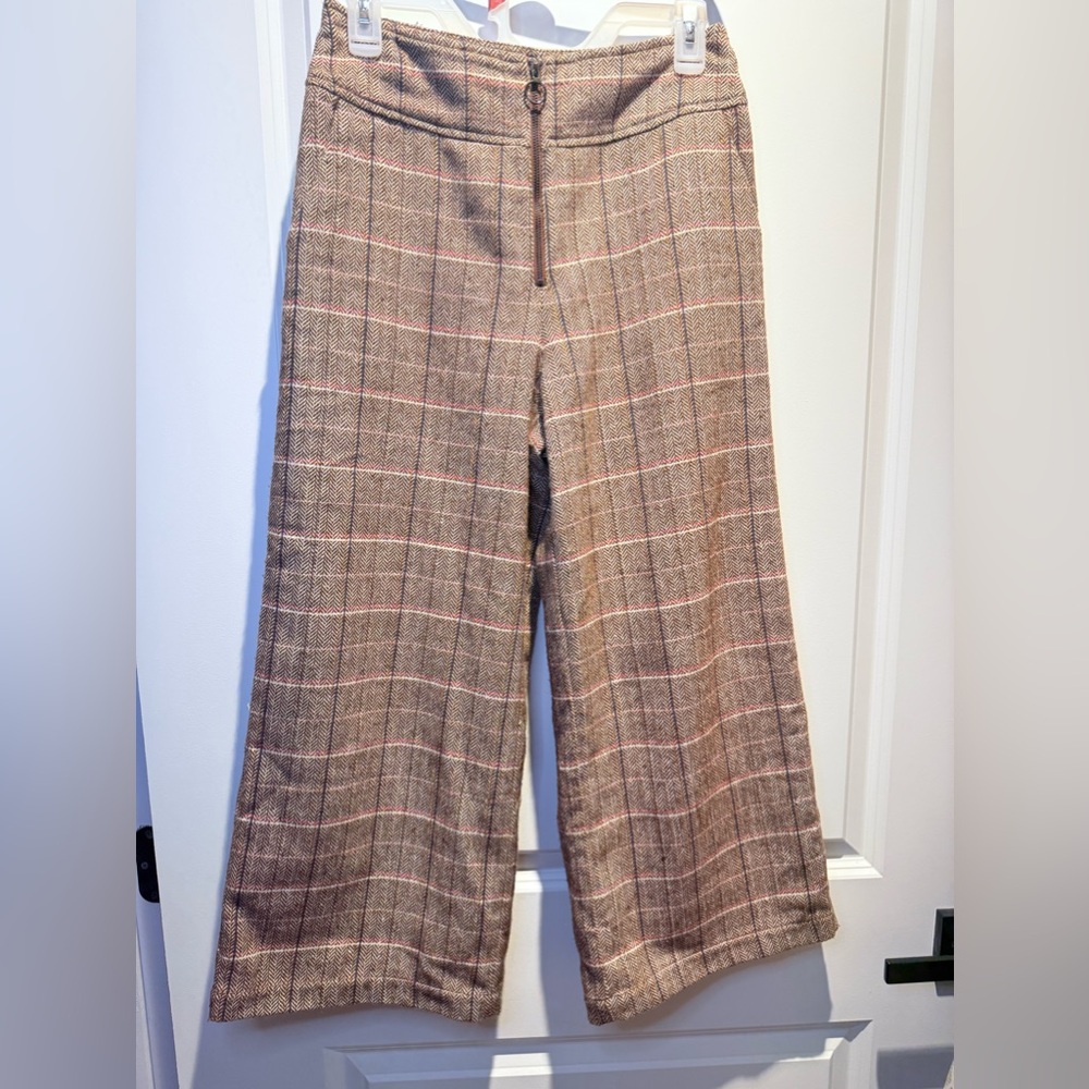 THML zipper front wool plaid culotte pants size S